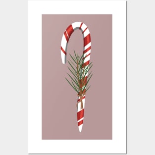 Peppermint Candy Cane with Sprigs Posters and Art